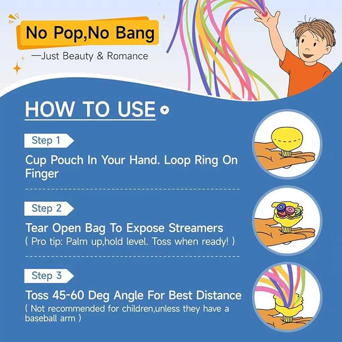 10 Pack Hand Throw Streamers, No Mess Confetti Poppers Multi-Color Paper Crackers for Birthday, Wedding, Party Celebrations