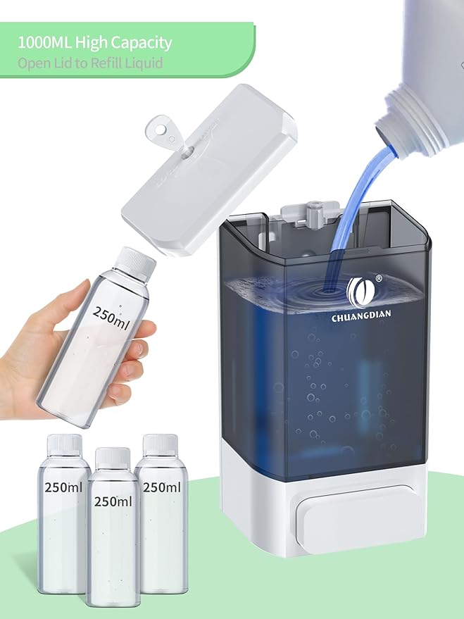 Hand Soap Dispenser Wall Mounted, 34oz (1000mL) Commercial Manual Refillable Liquid Soap Dispenser-White, CHUANGDIAN