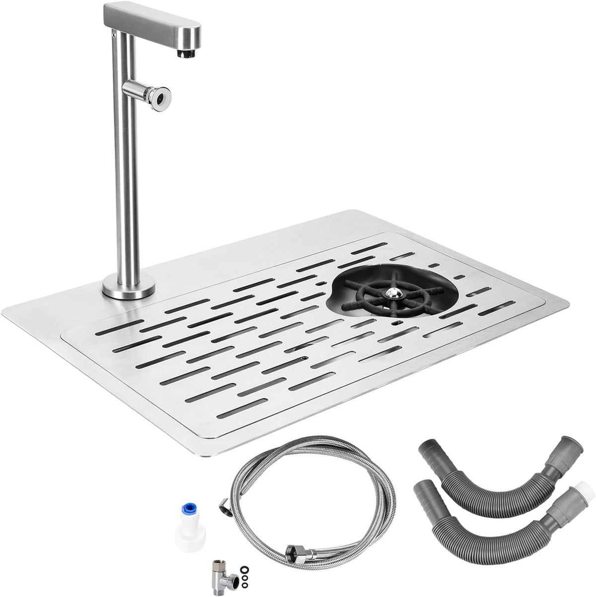 Dibtsa Pitcher Rinser, Stainless Steel Countertop Glass Rinser Cup Washer Sink with Side Spray,Drip Tray for Home Cafe Restaurant