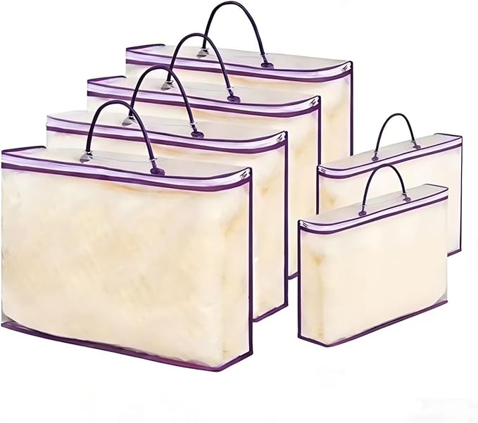 6 Pcs （16 * 12 * 4 Inch）Clear Zippered Storage Bags for Sweater Blanket Bed Sheet Storage, Plastic Storage Bags with Zipper for Closet Linen Sweater Blanket
