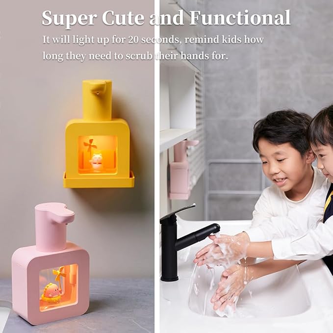 Cute Kids Soap Dispenser - Automatic Foaming Soap Facial Cleanser Shampoo Dispenser, Hand-Free, USB Rechargeable, 13.5oz, Christmas Birthday Gift, Yellow Cat