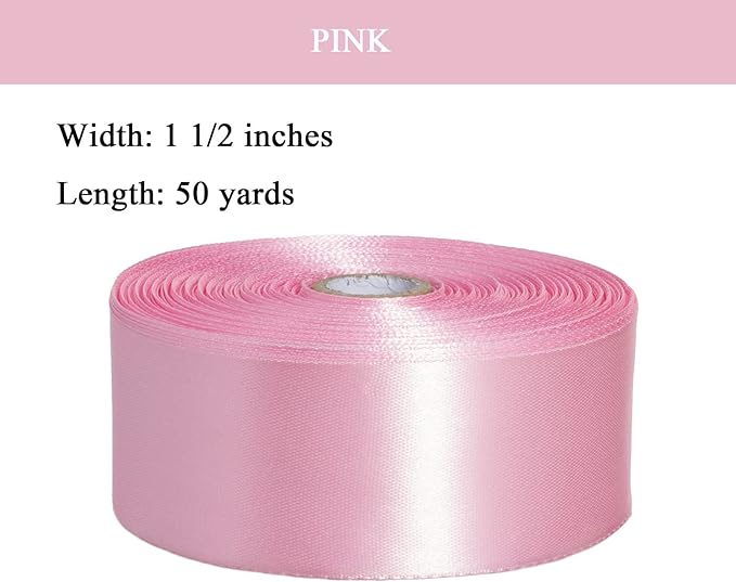 YASEO 1 1/2 Inch Pink Solid Satin Ribbon, 50 Yards Craft Fabric Ribbon for Gift Wrapping Floral Bouquets Wedding Party Decoration