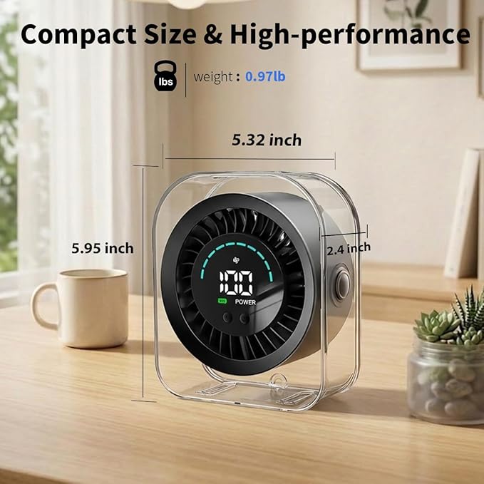 Small Desk Fan, Quiet Desktop Fan with Turbo Airflow, Rechargeable Mini Table Fan 100 Speed Wind Adjustable, Travel Fan for Sleeping 90° Rotating, Portable Small Fans for Office Home Travel