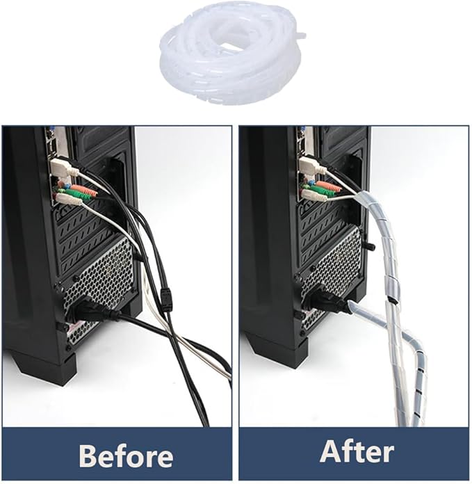 26 Ft Spiral Cable Wrap - White Cord Covers Bundle Sleeve Hose for PC TV Computer Electrical Wire Organizer, Cord Cover and Detangler