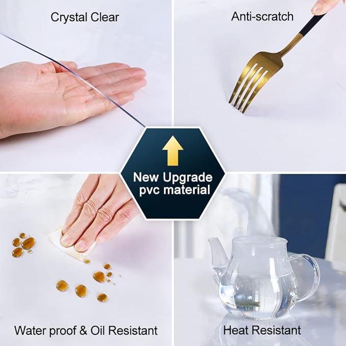 Square 38x38 Inch Clear Table Cover Protector Desktop Topper Plastic Table Protector Table Pad Coffee Table Writing Desk Dining Living Room Artwork Table Portector Mat Restaurant Check Out Table Pad