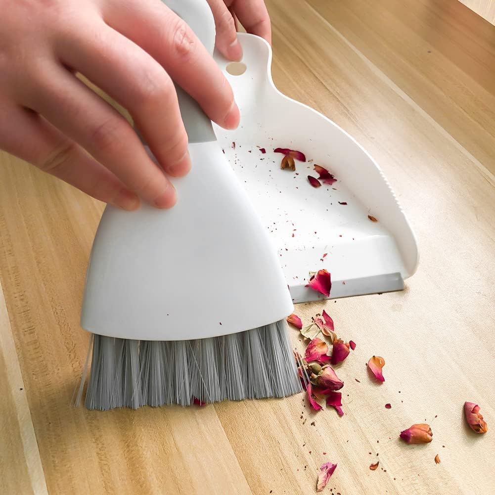 Dust pan Broom Brush Dustpan - Dustpan and Brush Set,Mini dust Pans with Brush,Dust Pan and Brush Set for Table, Key Board, Cat, Dog and Other Pets, Dust Pan Brush Nesting Tiny Cleaning Broom（Gray）