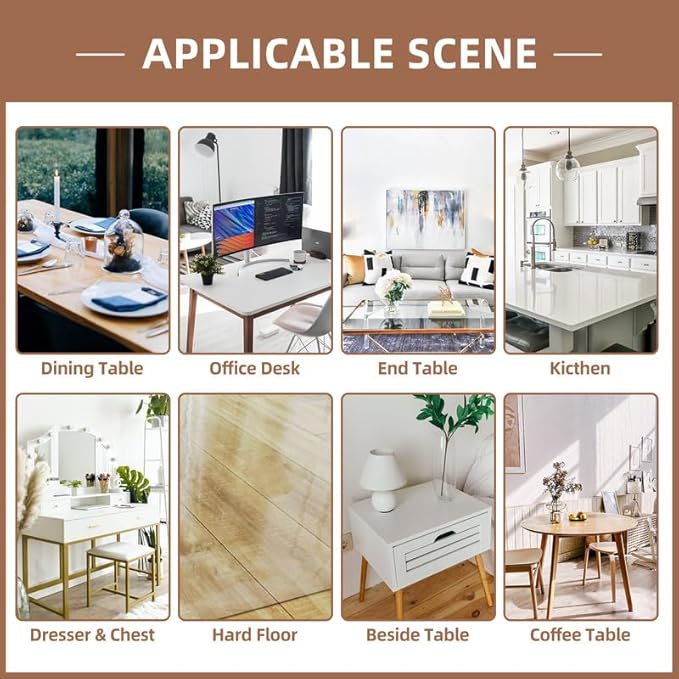Warmstar Clear Table Cover Protector 36 x 48 Inch,1.5mm Thick Plastic Table Cover Rectangle,PVC Clear Table Protector,Desk Protector Mat for Kitchen, Dresser, Writing Desk，Dining Room Table