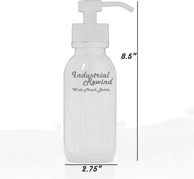 Gray 16oz Glass Soap Holder with Chrome Pump for Foaming Soap, Includes Non Slip Counter Protector, Dispenser for Foaming Bath or Hand Soap by Industrial Rewind® (Gray/Chrome)