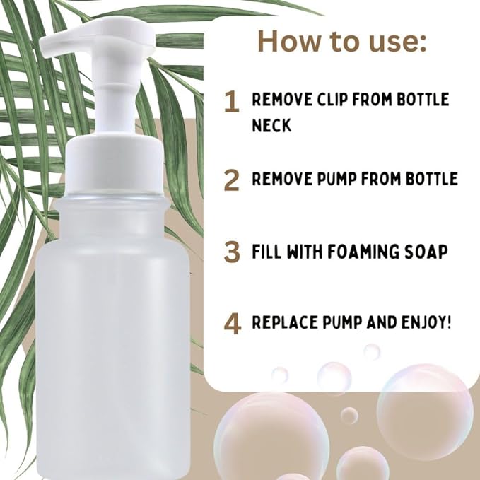 14 oz Foaming Soap Dispenser Refillable Plastic Bottle for Kitchen, Bathroom, Office (Frosted Clear/White)