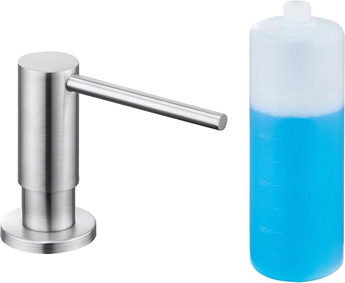 Soap Dispenser for Kitchen Sink Brushed Nickel, Sink Soap Dispenser Stainless Steel Refill from The Top Built in Sink Soap Dispenser with 17 OZ Soap Bottle
