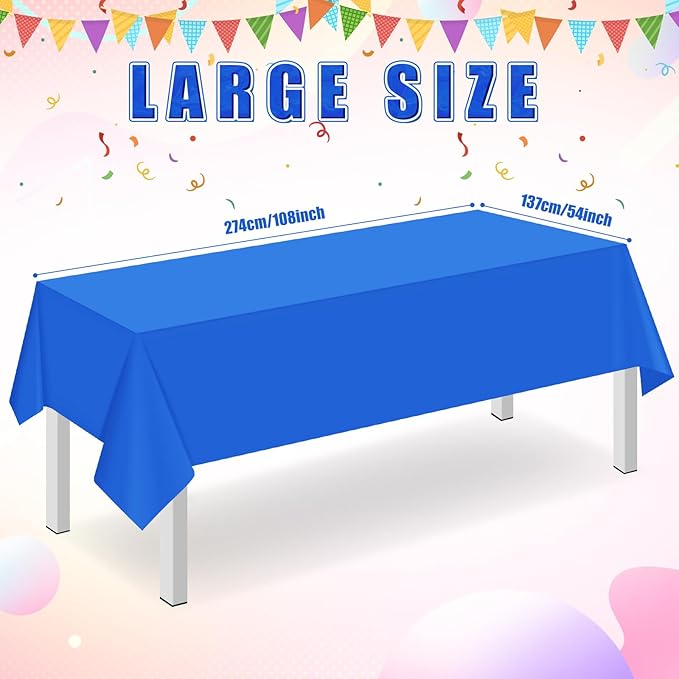 32 Pack Blue Plastic Tablecloth for Rectangle Tables, Premium Decorative Royal Blue Disposable Table Cloths for Parties, Rectangle Party Table Cover for Birthday, Wedding, Anniversary, 54 x 108 Inch