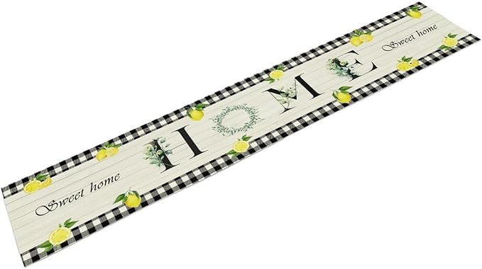 Lemon Fruit Home Table Runner,Vintage Farmhouse Rustic Black White Buffalo Plaid Dining Table Decoration for Home Holiday Party Dresser Kitchen Cabin Restaurant Wedding Decor 13×108in