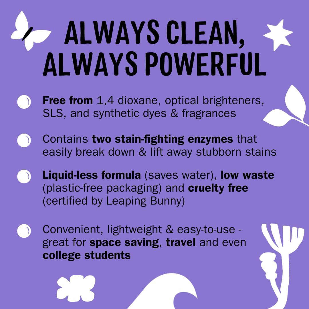 Molly’s Suds Laundry Detergent Sheets | Gentle on Sensitive Skin, Powerful Bio-Based Enzymes, Stain-Fighting | Liquidless & Plastic-Free Packaging | 70 Loads (Lavender)