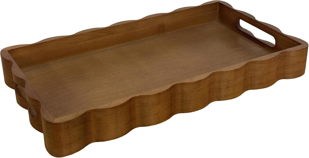 JUIOETURPine Wood Decorative Tray with Handle Rectangular Wooden Serving Tray for Breakfast in Bed,Coffee Table,Dining Table,or Kitchen