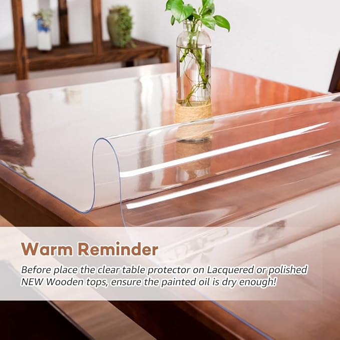RostiKong 60 x 96 Inch Clear Plastic Table Top Protector Rectangle Thick Wipeable Vinyl Tablecloth Furniture PVC Protective Desktop Liner Cover Waterproof Dining Table Protection Desk Blotter Mat Pad