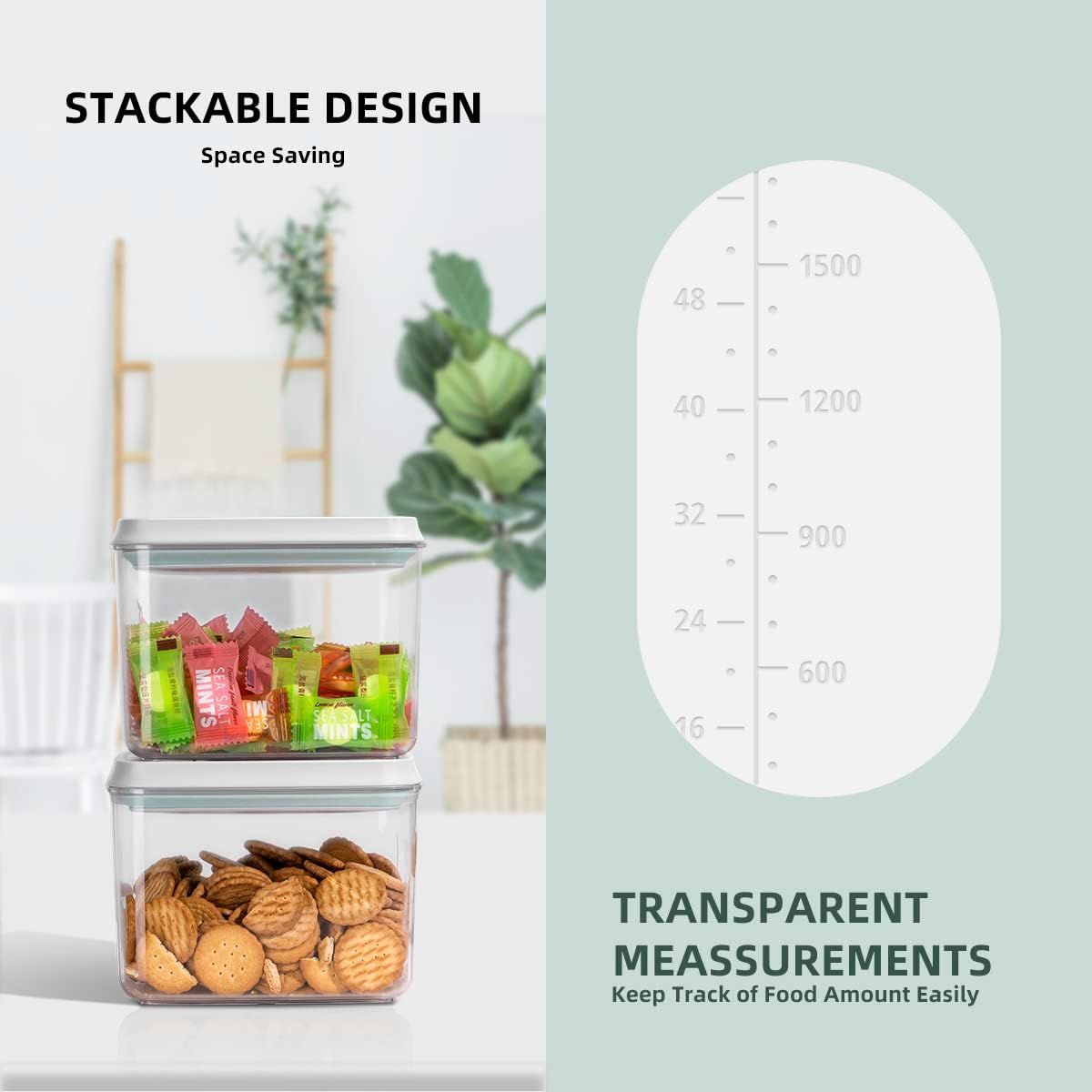 8-Piece Set of Pop Airtight Food Storage Containers with Lids Stackable Containers for Kitchen Pantry Organization Ideal for Cereal Snacks Flour