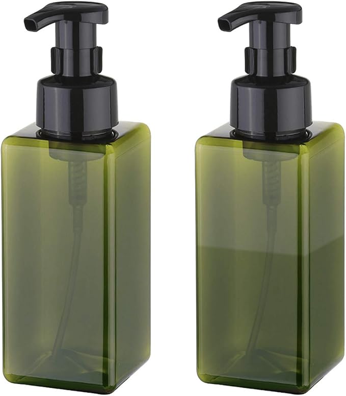 UUJOLY Foaming Soap Dispenser 650ml (22oz) Refillable Plastic Pump Bottle for Liquid Soap, Shampoo, Body Wash (2 Pcs) (Green)