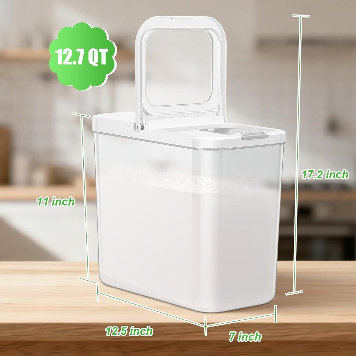 Rice Flour Storage Container - 12.7 Qt, 25 Lbs Crystal-Clear Plastic Food Storage Container Bin with Pop-up Lid for Grains Beans