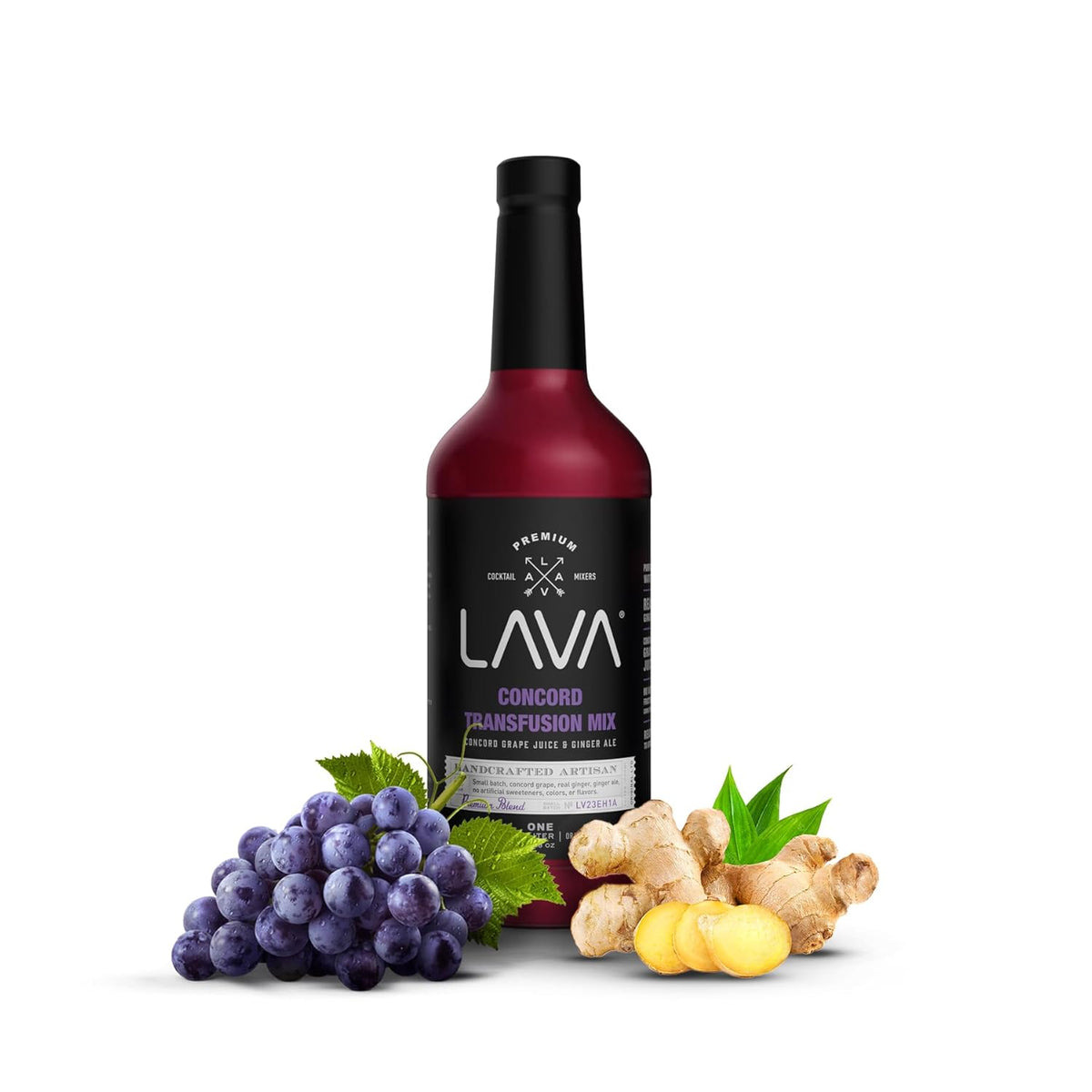 Lava Premium Concord Transfusion Mix made with concord grape juice, real ginger, ginger ale, no artificial sweeteners, 1-Liter (33.8oz) Glass Bottle
