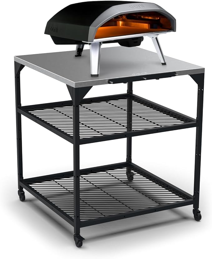 ooni Large Modular Outdoor Table - 31x31x35 Inch Stainless Steel Pizza Oven Stand, Barbecue Cart, Outdoor Pizza Station