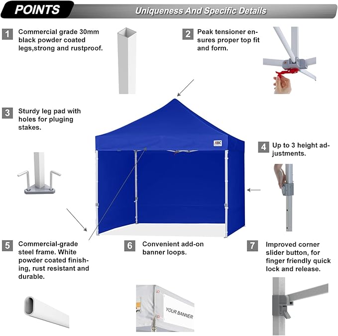 ABCCANOPY Easy Pop Up Canopy Tent with Sidewalls Commercial -Series, Royal Blue