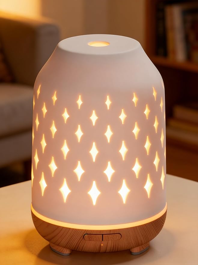 InnoGear Aromatherapy Diffuser, 150ml Ceramic Diffuser Mother's Gift Ultrasonic Humidifier Cool Mist Essential Oil Diffusers for Home Air Diffuser with 2 Mist Modes Waterless Auto Off, White