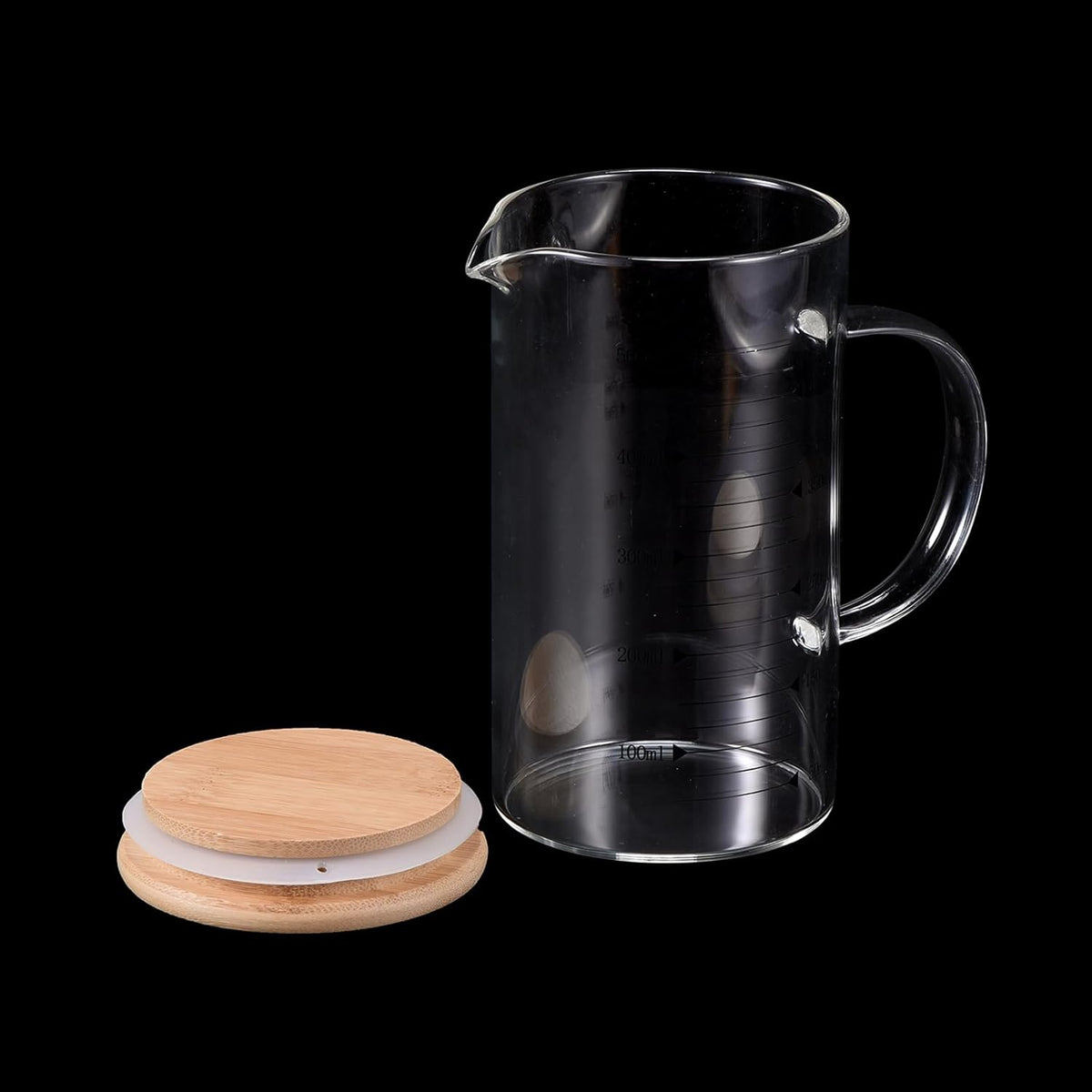 Patikil 500ml Glass Measuring Cup, 3.3 Borosilicate Glass Graduated Black Printed Scale Liquid Measure Cups Beaker with Wood Lid and V-Shaped Spout