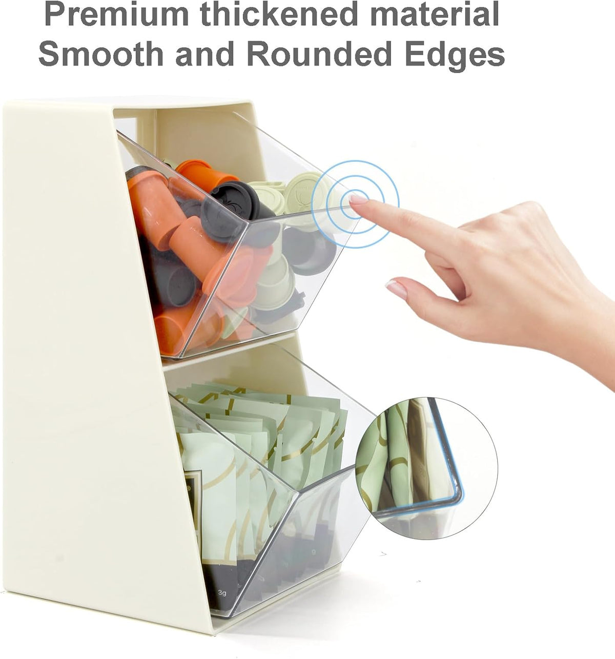 Bokelai Coffee Pod Holder with 2 Large Capacity Basket K Cup Storage Container Coffee Bar Accessories for Creamer Suger Plastic Desk Box Tea Bag
