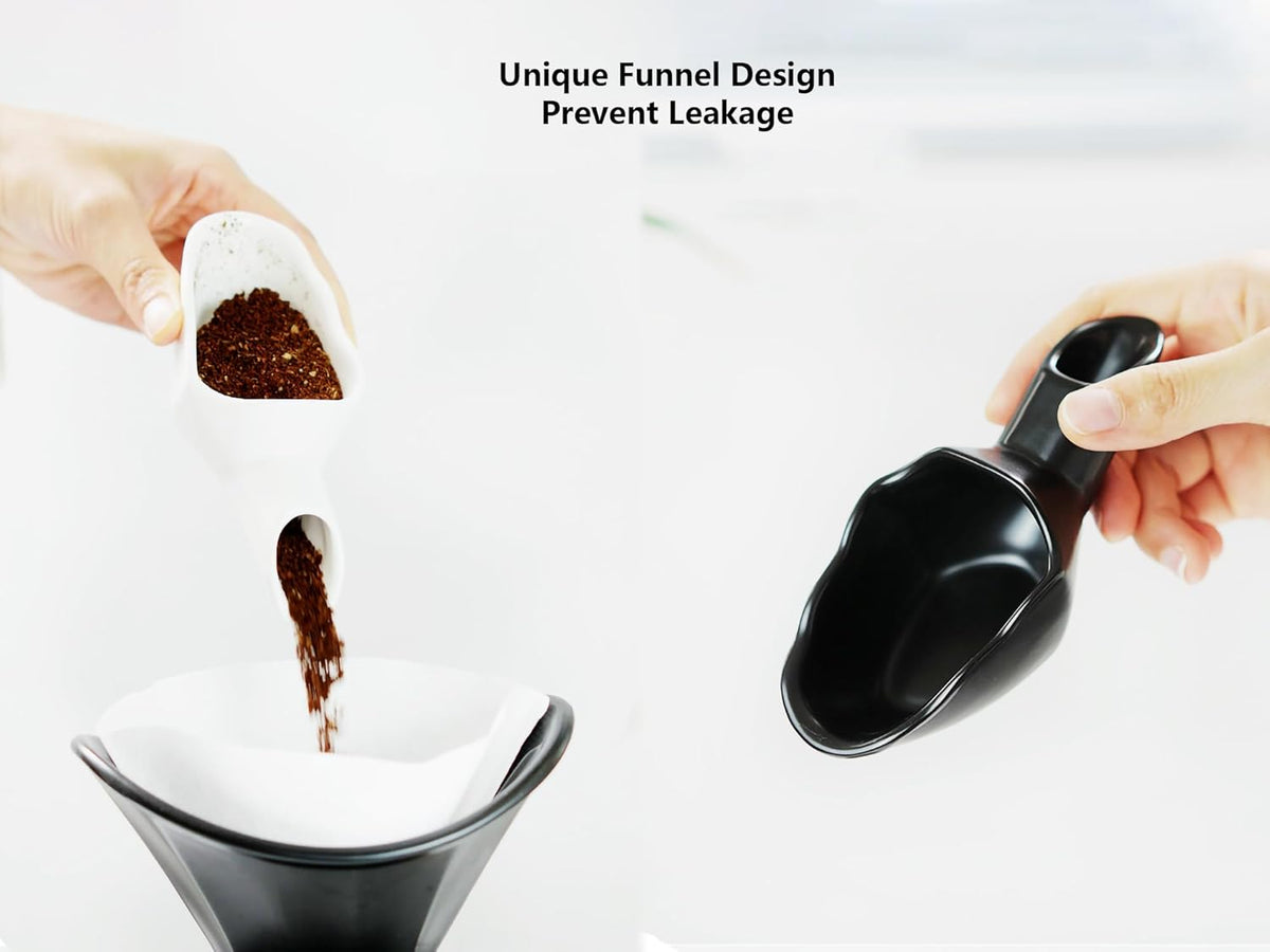 Coffee Bean Measuring Scoop with Funnel Coffee Bean Dosing Cup Ceramic Ground Coffee Spoon For Coffee Tea Sugar Flour (Black)