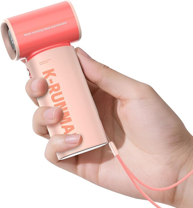 Portable Handheld Turbo Fan, 5 Speeds Strong Wind Mini Personal Fan with LED Display, 19H Max Cooling Battery Operated Rechargeable Fan for Travel, Beach, Cruise, Outdoor Activities - Pink