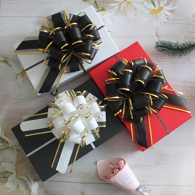 HQJAXJ 6 Pieces Black Bows for Gift Wrapping Pull Bow Ribbon Pull Bows for Christmas Wedding Baskets Valentine's Day Bows 6 inch Pull Bow for Gift Wrapping (Black)