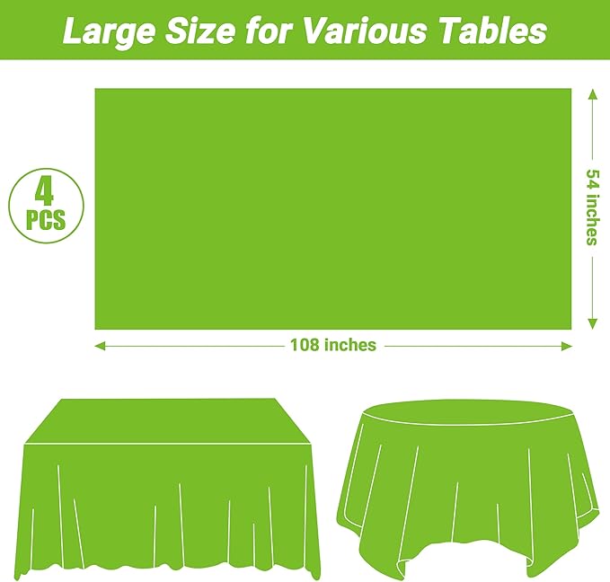 QZYL 4 PCS Plastic Tablecloth, 54 x 108 Inches Waterproof Disposable Table Cloth, Spring Tablecloth of Baby Shower Football Party Decorations, Table Cover for Rectangle and Round