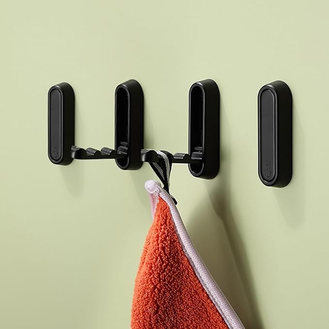 Foldable Towel Hooks for Bathroom 4 Pack,Wall Hooks for Hanging Heavy Duty Coat Robe Purse Foldable Hooks Storage Solution for Bathroom,Closet,Entryway,Pool and Kitchen (4, Matte Black)