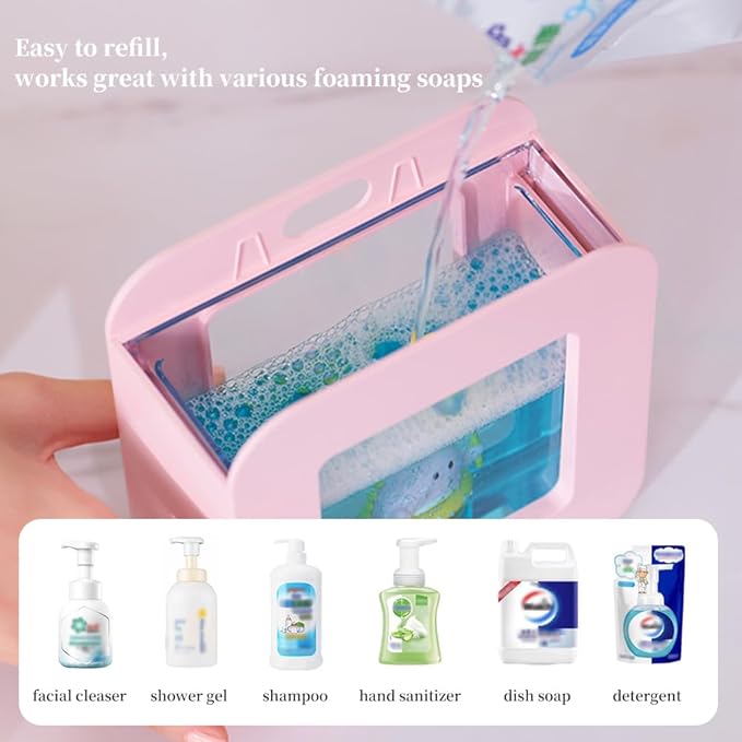 Cute Kids Soap Dispenser - Automatic Foaming Soap Facial Cleanser Shampoo Dispenser, Hand-Free, USB Rechargeable, 13.5oz, Christmas Birthday Gift, Yellow Cat