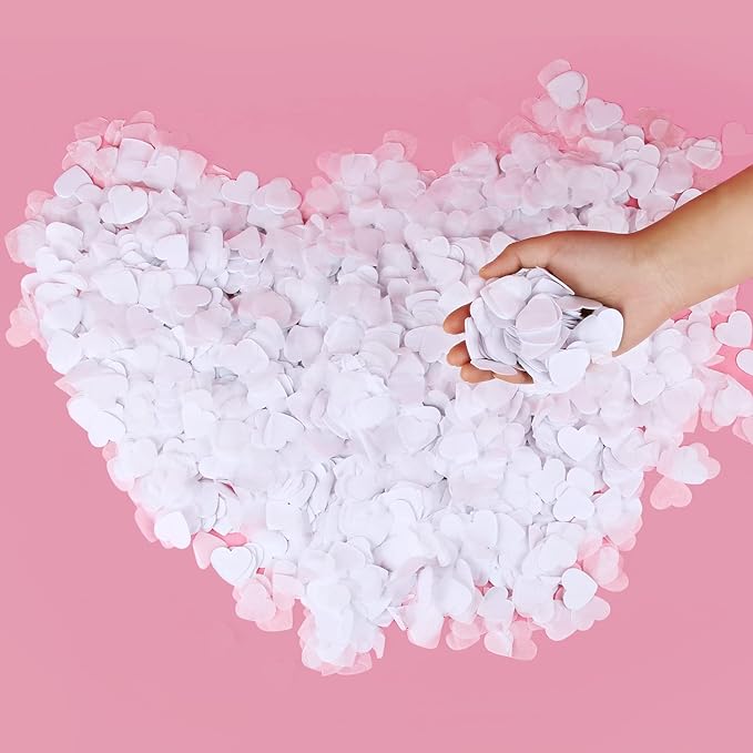 BATTIFE 7.1 Oz White Heart Shaped Confetti, 40000Pcs Tissue Paper, Table Confetti for Wedding Celebrations Party, 200 Gram