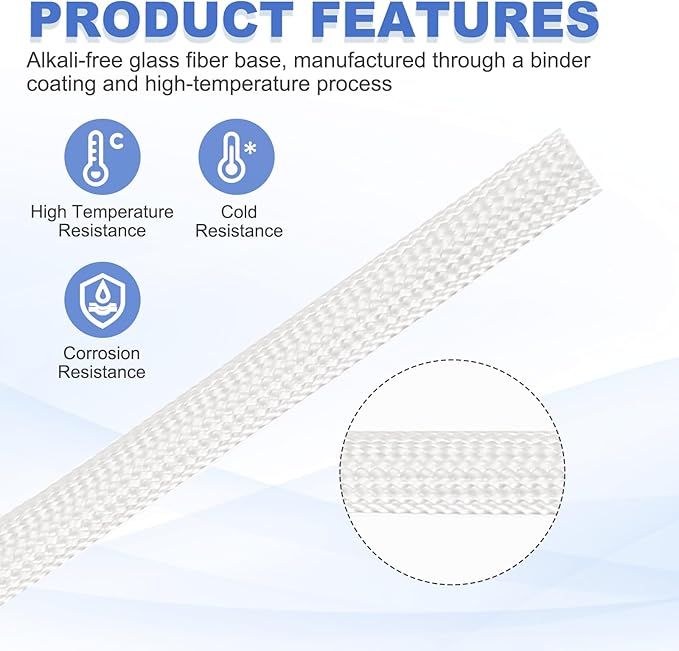 uxcell Insulation Cable Protector,4mm/0.16 Inch-30m/98 Feet High Temp Fiberglass Sleeve White