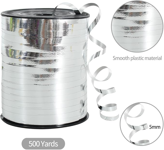TONIFUL 500 Yards Curling Ribbon-Balloon Ribbon-Shiny Silver Metallic String for DIY Decor,Gift Wrapping,Ribbons and Bows for Christmas New Year Birthday Gifts Graduation Supplies