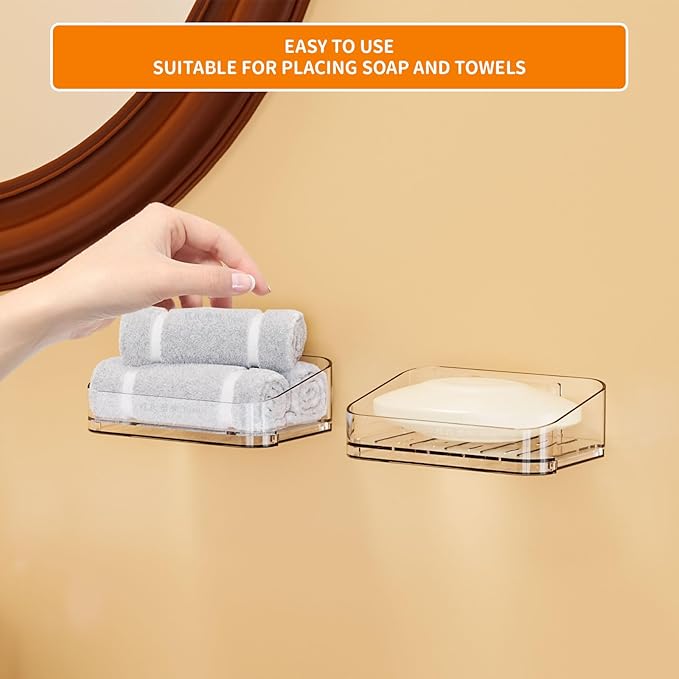 SUOXING Adhesive Bar Soap Holder for Shower Wall,Clear Plastic Soap Savers for Bar Soap,Hanging Soap Rack and Soap Dish Tray for Bathroom with Command,Drill-Free,Pack of 2