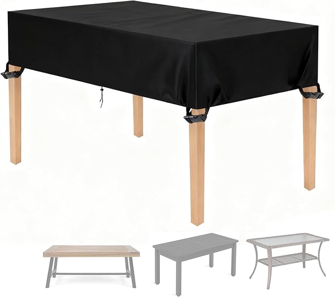 Outdoor Table Cover 100"L x 32"W x 6"H, 420D Waterproof Outdoor Cover for Patio Furniture Dinning Table Picnic Coffee Tables Chairs and Sofas, Black