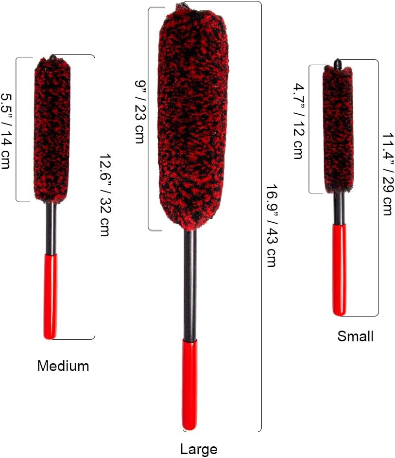 Soft Brsuh Wheel Brushes Set (3 Pack) - 3 Szie Synthetic Soft brsuhie Brush, 1x Car Detail Brush