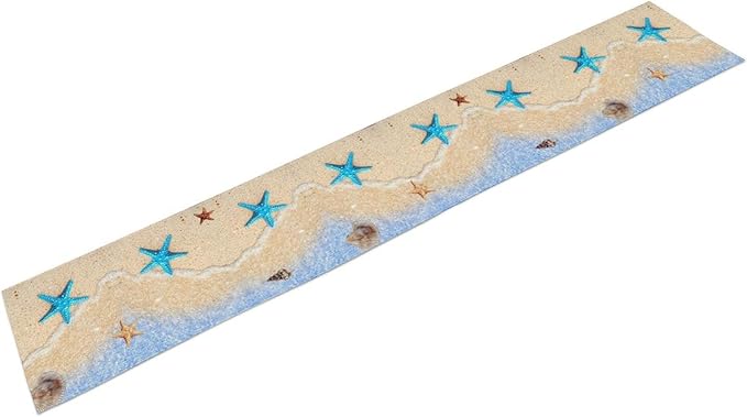 Summer Beach Table Runner, Nautical Starfish Coastal Seashell Ocean Blue Sea Seasonal Coffee Table Center Decor for Home Kitchen Dining Patio Holiday Party Table Decorations 13"x108"