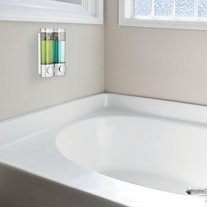 Pollock Shower Dispenser 2 Chamber No Drill Shampoo and Conditioner Dispenser for Bathroom, Large Capacity, Silver