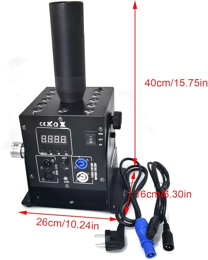 LED CO2 Jet Machine Fogger Smoke Machine, 26-33ft Spray Height, Single Tube Air Column DMX Control for Stage Show DJ Effect, 10''x6''x16''