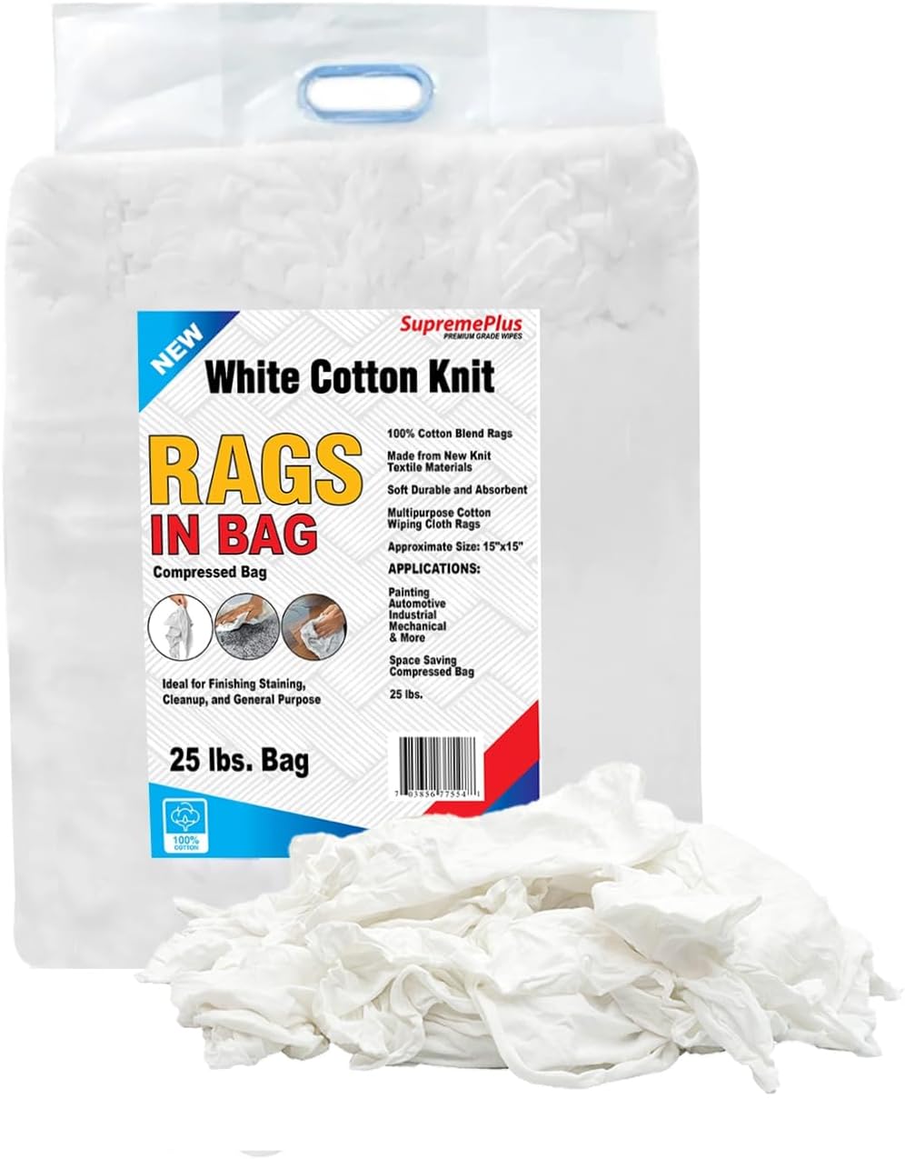 Premium White T-Shirt Cleaning Rags (25 lbs. Bag of Rags) – White Cotton Rag for Cleaning, Staining, Painting, Oil, Grease & Dust Removal – Shop Rags Bulk