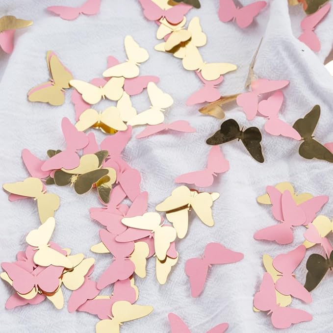 300PC Pink Gold Butterfly Confetti Butterfly Baby Shower Decorations Spring Wedding Bridal Shower Birthday Table Decor