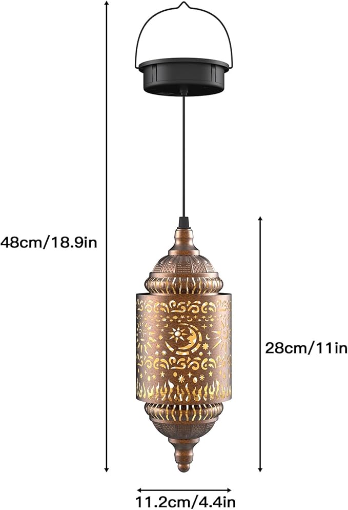 Hapjoy Moroccan Hanging Solar Lights Outdoor Garden Decor Sun and Moon Decorations Solar Lantern Waterproof for Patio Pathway Yard Backyard Garden Decorative (Cylinder, 2)