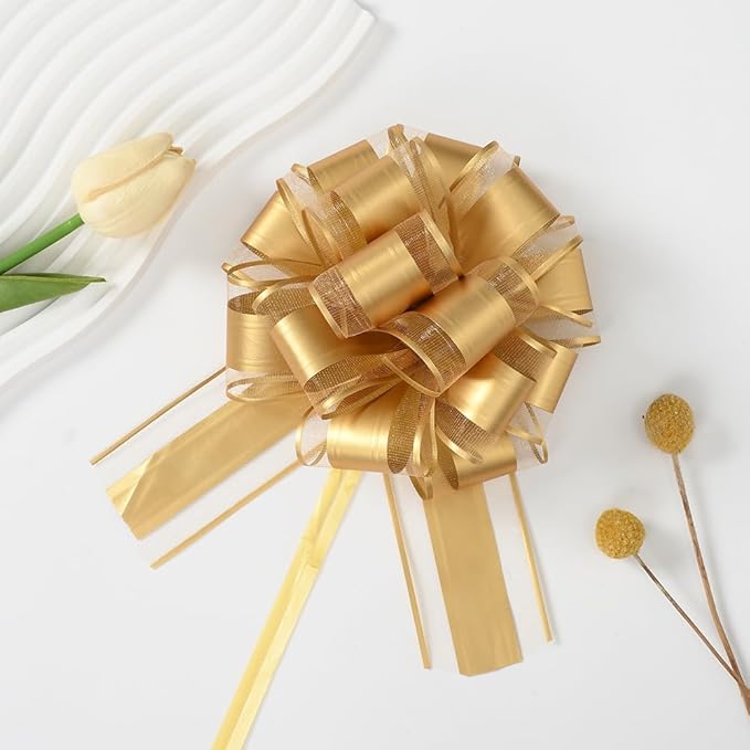 Gold Bows for Gift Wrapping, 6PCS Gift Bows for Wedding, Christmas, Birthday Decor, Gift Basket & Party Decorations, 6 Inches (Light Gold)