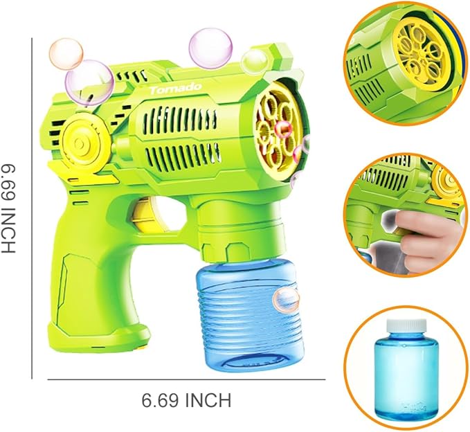2-Pack Bubble Gun Set with Batteries – Automatic Bubble Blower Toys for Kids & Toddlers | 1 Green + 1 Orange Bubble Shooter with Solution Included | Outdoor Fun & Ready to Play