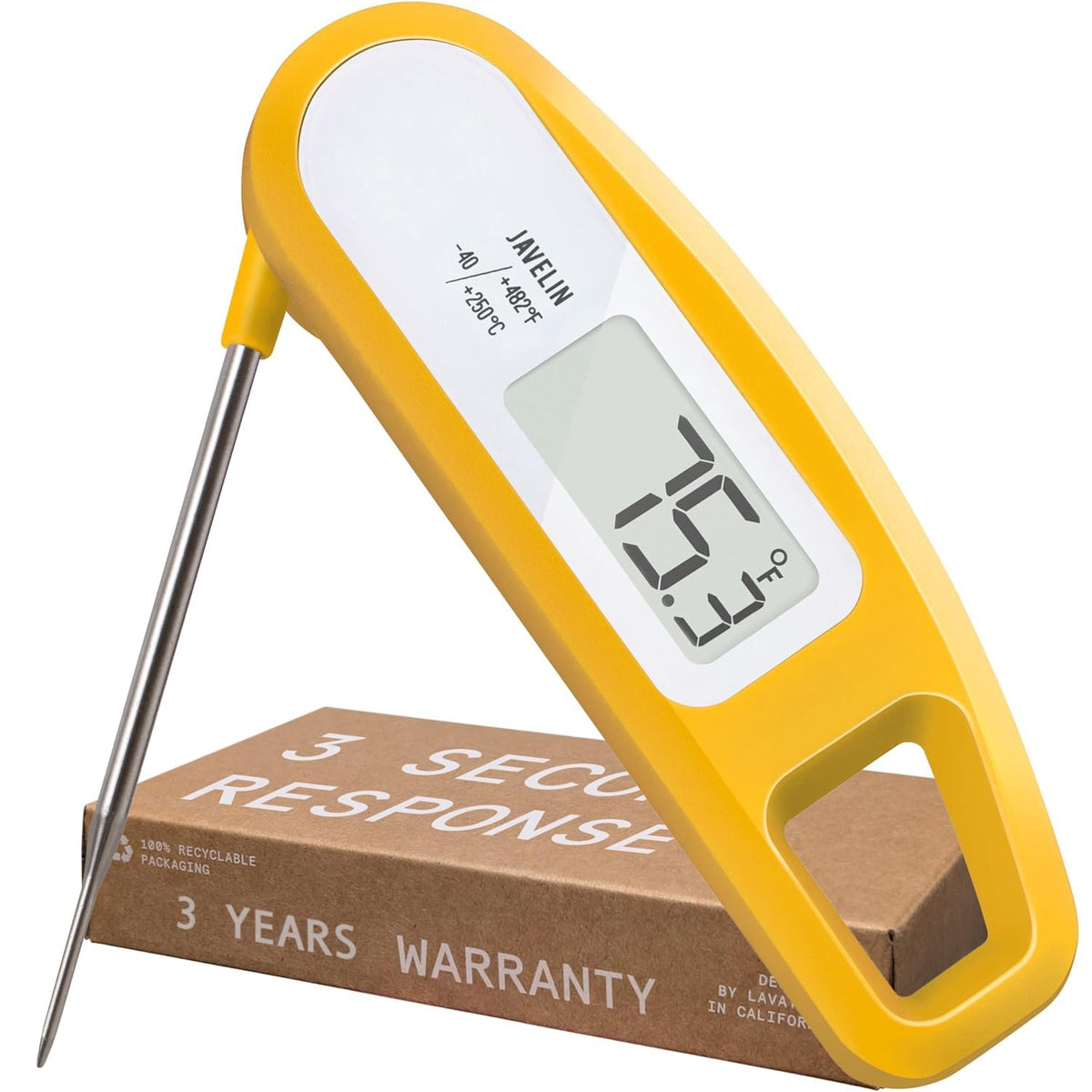 Lavatools Javelin® Ultra-Fast 3-Second Digital Instant Read Meat Thermometer for Grill and Cooking, 2.75" Probe, Compact Foldable Design