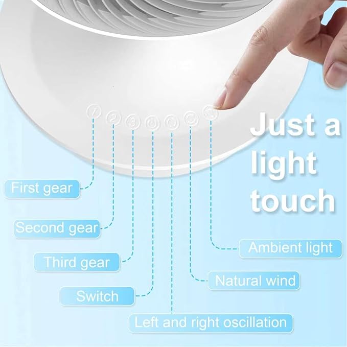 Desk Fans for Bedroom with Light, 16 Inch Table Air Circulator Fans with Ring Bracket, Oscillating Fan for Whole Room, 70° Vertical and 100° Oscillating, 3 Speeds, 28dB Quiet, for Home,Office,Outdoor
